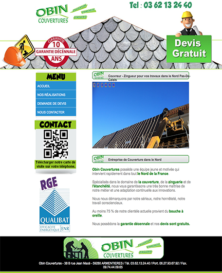 création d'un site web pour un couvreur